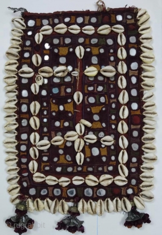 Banjara gala from wadi district of karnataka state India 1900c.hand embroidered cotton cloth with shells around it these were used by the banjara women on head.the size of this gala is 27cm  ...