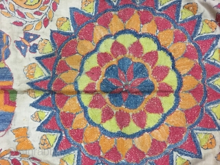 Excellent vintage Kantha from Murshidabad district of West Bengal India with high quality figured work of animals flowers and humans and mango design on the corners , the size of the Kantha  ...