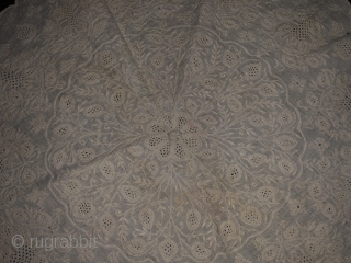 Finest chikankari table cloth in fine mulmul cotton with marodi embroidery (fine twisted embroidery) from Lucknow Uttar Pradesh India 1850C. Used by the Nawabs of Lucknow the size of the table cloth  ...