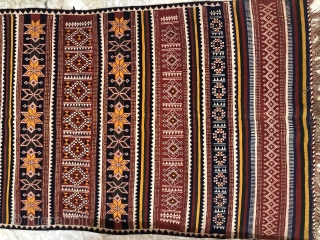 Durrie handwoven of cotton with vibrant colours with geometrical design all over from Thar desert region of Rajasthan India.the durrie is in very find condition without any holes or stains.the size of  ...