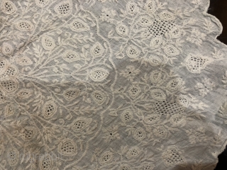 Finest chikankari table cloth in fine mulmul cotton with marodi embroidery (fine twisted embroidery) from Lucknow Uttar Pradesh India 1850C. Used by the Nawabs of Lucknow the size of the table cloth  ...