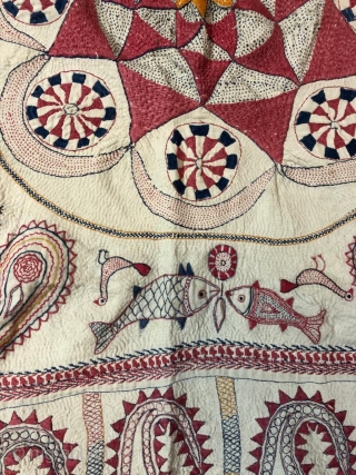Vintage fine quality kantha from murshidabad district of West Bengal India 1900C. with nice apsaras around the circle and Paisley at the both bottoms are the very fine examples of hand embroidery  ...