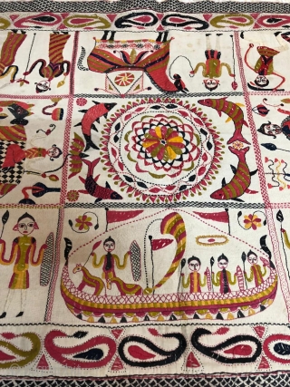 Museum quality kantha from murshidabad district of west bengal India 1900 c.with finest figured work fine colour scheme the kantha is mint condition without any damages or stains the size of the  ...