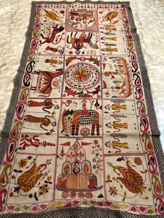 Museum quality kantha from murshidabad district of west bengal India 1900 c.with finest figured work fine colour scheme the kantha is mint condition without any damages or stains the size of the  ...