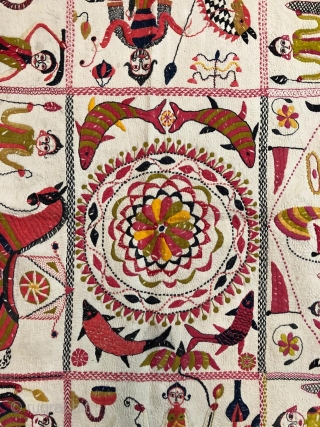 Museum quality kantha from murshidabad district of west bengal India 1900 c.with finest figured work fine colour scheme the kantha is mint condition without any damages or stains the size of the  ...