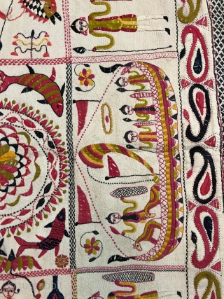 Museum quality kantha from murshidabad district of west bengal India 1900 c.with finest figured work fine colour scheme the kantha is mint condition without any damages or stains the size of the  ...