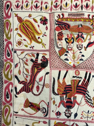 Museum quality kantha from murshidabad district of west bengal India 1900 c.with finest figured work fine colour scheme the kantha is mint condition without any damages or stains the size of the  ...