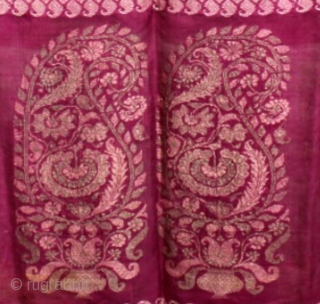 Fine quality baluchuri sari from West Bengal India 1900C. Lady with tambura in her hand a rare subject on pink color base with 2 mangos design in pallu the sari has 10-14  ...