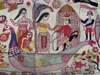 Very fine museum quality Kantha from Murshidabad district of West Bengal India 1900c at it best quality quilting with fine figurative work all over specially the paisley’s around borders the size of  ...