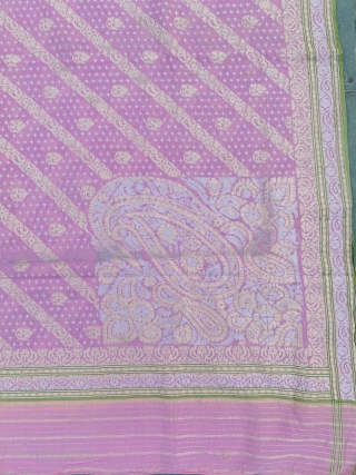 Vintage fine quality jamdani sari from undivided Bengal late 19 century with real zari work ganga Jamuna ( gold & silver ) in mint wearable condition the size of the sari is  ...