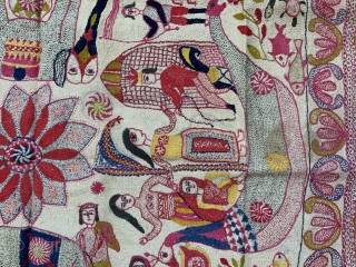 Very fine museum quality Kantha from Murshidabad district of West Bengal India 1900c at it best quality quilting with fine figurative work all over specially the paisley’s around borders the size of  ...