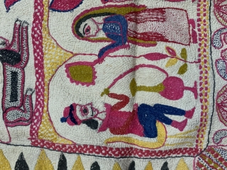 Very fine museum quality Kantha from Murshidabad district of West Bengal India 1900c at it best quality quilting with fine figurative work all over specially the paisley’s around borders the size of  ...