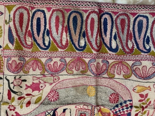 Very fine museum quality Kantha from Murshidabad district of West Bengal India 1900c at it best quality quilting with fine figurative work all over specially the paisley’s around borders the size of  ...