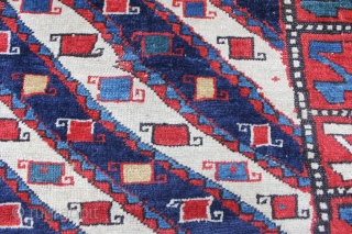This is a great piled Shasavan Bagface with a well known design found in Caucasian textiles. This bag was most likely woven by the shahsavan nomads in the Ganjeh district and the  ...