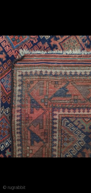  Old well into the 19th century Baluch Timuri with a great main border.

Size is 5 x 5.11 ft not including the kilim finish.         