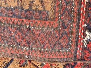 This is a unique Baluch prayer rug that measures 148x90 CM. It has a border design used in the field which is very unique and is flanked by leaf motifs protruding from  ...