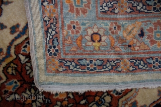 This is a super fine Tabriz Haji jalili poshti rug in perfect full pile condition. It has top-quality supply wool with a floppy handle.  It has all-natural colors including the orange  ...