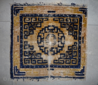 bold late 18th century chinese ningxia square with strong yellow and shiny blue.                    