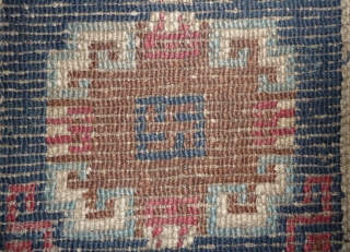 19th century small sized tibetan rug with white border, nice  natural dyes and quite good pile. tibet, approx 110x 65cm.            