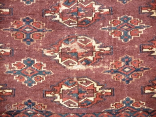 yomud chuval without "running dog". nice bright colors, finely woven and well drawn secondary. condition problems as seen, no repairs apart of the backing of two holes. first half 19th century. 116经75cm. 