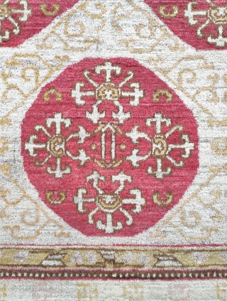 OK now reposted with more informations. Rare antique west china gansu carpet with large scale (pomegranate) design, wool warp and wool weft, super fine wool, for the only reference with this design  ...