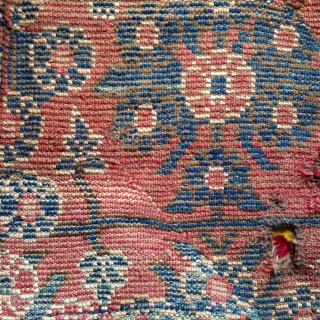 fragment of an early and  very rare east turkestan rug.warps and wefts are all camel hairs as the brown pile also is. it is quite thick but has also a very  ...