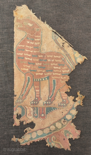 central Asian silk samite fragment 7-8th century, extremly rare tiger design..                      