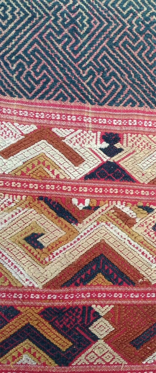 beautiful early 20h century lao silk woven textile with a very finely woven swastika empty field. in very good condition.please note  as shown in detail pics that the redish area at  ...