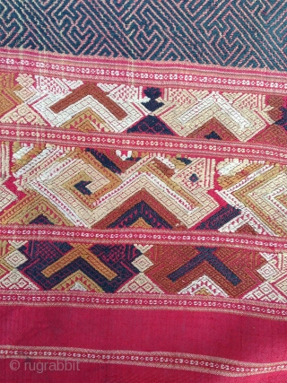 beautiful early 20h century lao silk woven textile with a very finely woven swastika empty field. in very good condition.please note  as shown in detail pics that the redish area at  ...