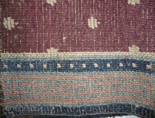 a very old heavy monastic bench cover fragment in monastic purple. the bad restored hole in the middle can be redone very well. 200cm long, thick weave, tibet, around 1800 or before.  ...