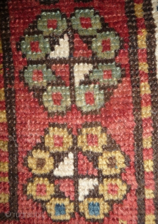 little caucasian rug -110x 95cm- with some wear and missing, but it left quite a lot to decipher. very esthetically made blue field with a well placed abrash in the upper part  ...