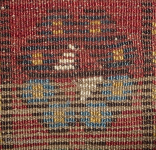 little caucasian rug -110x 95cm- with some wear and missing, but it left quite a lot to decipher. very esthetically made blue field with a well placed abrash in the upper part  ...