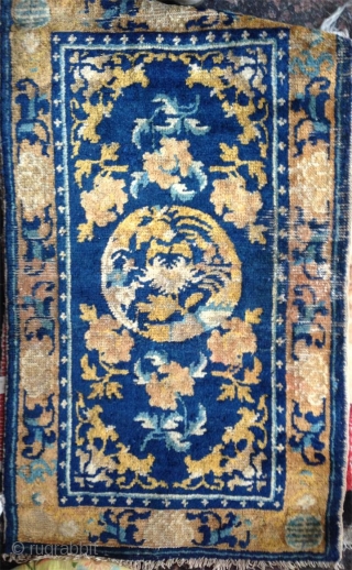 18th century small ningxia rug with beautiful colors. nice condition for this age..                    