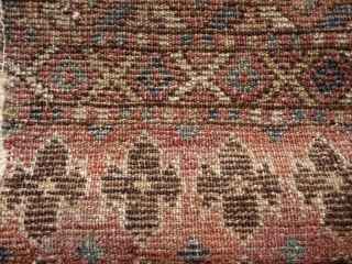 this is a very old central asian fragment showing a very rare field design, seems to be a fragment of a main carpet. the colors are fanstastic but difficult to catch with  ...