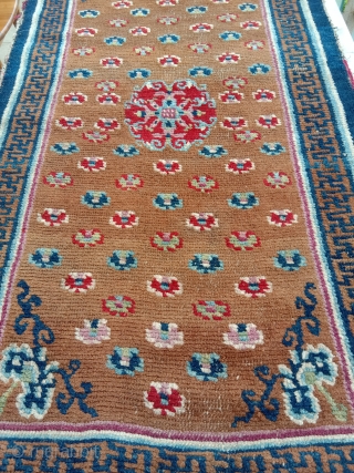 superb mid 19th c. tibetan khaden with fantastic natural colors  and wool ,.yes the intense red is absolutely natural too... superbly woven, rare central medallion       