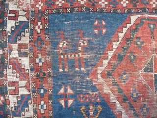 caucasian square  approx. 110x 133cm, unusual size, and what a blue! 19th century.                   