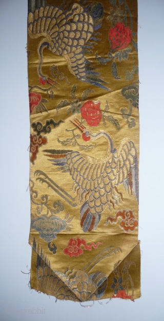 the cranes fragment! nice gold ground silk brocade with gold-paper. china qing dynasty. 76x 18cm                  