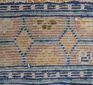 fragment of an early rare ningxia carpet. this design mostly found on eastturkestan carpets is extremly rare on ningxia (of this age!), possibly unique? the remnant corner of which must has been  ...