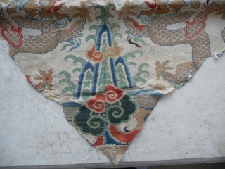 rare white ground silk brocade fragment (lower panel of a robe) china kangxi era. the gold threads are mostly in good shape, need a good clean. approx. 80x 40cm    