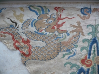 rare white ground silk brocade fragment (lower panel of a robe) china kangxi era. the gold threads are mostly in good shape, need a good clean. approx. 80x 40cm    