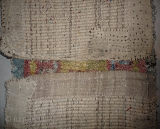 this is a very beautiful early tibetan monastic bench cover warp-faced-back rug with uncommon single row of large squares. it is in very good condition with super natural colors; strong attrativ red,  ...