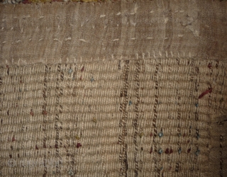 this is a very beautiful early tibetan monastic bench cover warp-faced-back rug with uncommon single row of large squares. it is in very good condition with super natural colors; strong attrativ red,  ...