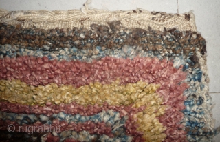 this is a very beautiful early tibetan monastic bench cover warp-faced-back rug with uncommon single row of large squares. it is in very good condition with super natural colors; strong attrativ red,  ...