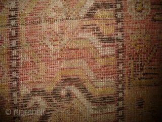 an early khotan fragment  in the khaden size (160cm), an interesting colors palette with an uncommon extensiv use of different golden yellow hue. fantastic wool and handle, cotton weft  mixed  ...