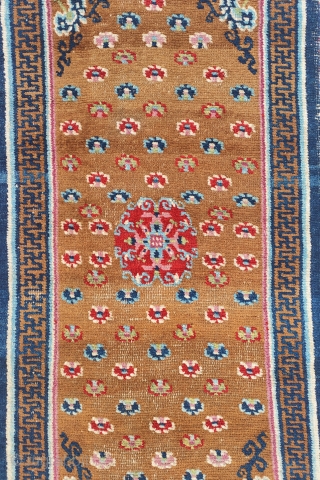 very beautiful 19th century tibetan khaden with saturated natural colors and top wool. no restorations, some spots of low pile to the background.          