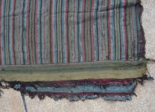 by many points is this old tibetan stripe-weaving textile a rarity:
it is around 400x180cm (it was possibly a tent divider)
it has fantastic well patinated natural colors, including light purple, pink, carmine rot,  ...