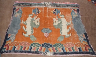 rare tibetan yak cover from early 20th c. seems to have been used as saddle rug after being cut and shut by the middle. tibet approx.156x 86cm.      