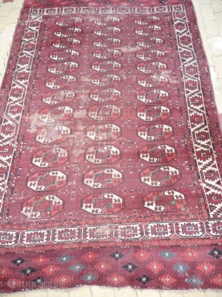 early yomud main carpet with interesting secondaries and very beautiful colors. complete with very nice elems. there is damages and repiling in some places but still has a great presence and many  ...
