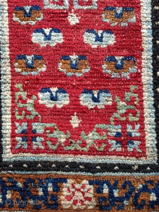 mid 19 th century tibetan saddle top with beautiful wool and natural colors. saddle rugs with this design are not common. it is most probably  part of the set of which  ...