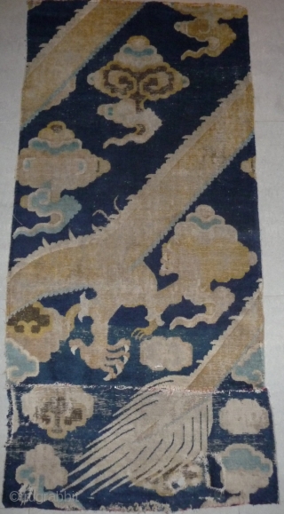 early 18th c. ningxia pillar rug fragment with an exceptional design. this was originally around 5 meters high with probably one of the most beautiffull and powerfull drawing seen in this group  ...